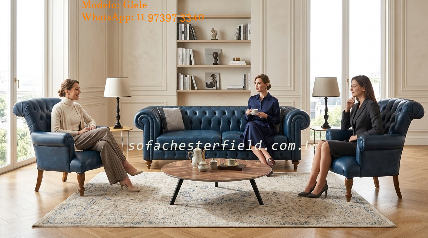 Decoração com Sofá Chesterfield de couro azul