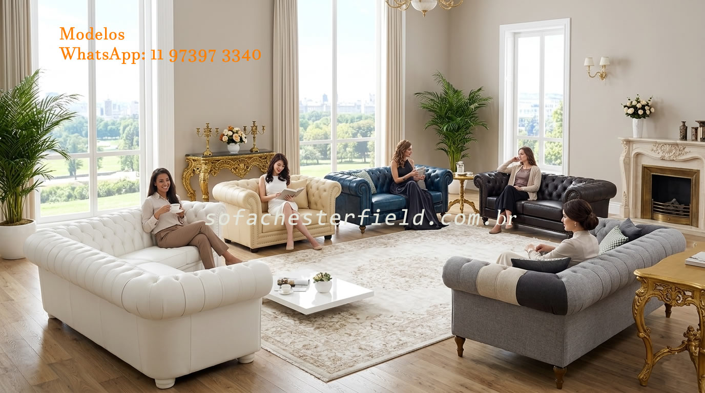 Modelo de Sofá Chesterfield clássico revestido em legítimo couro natural